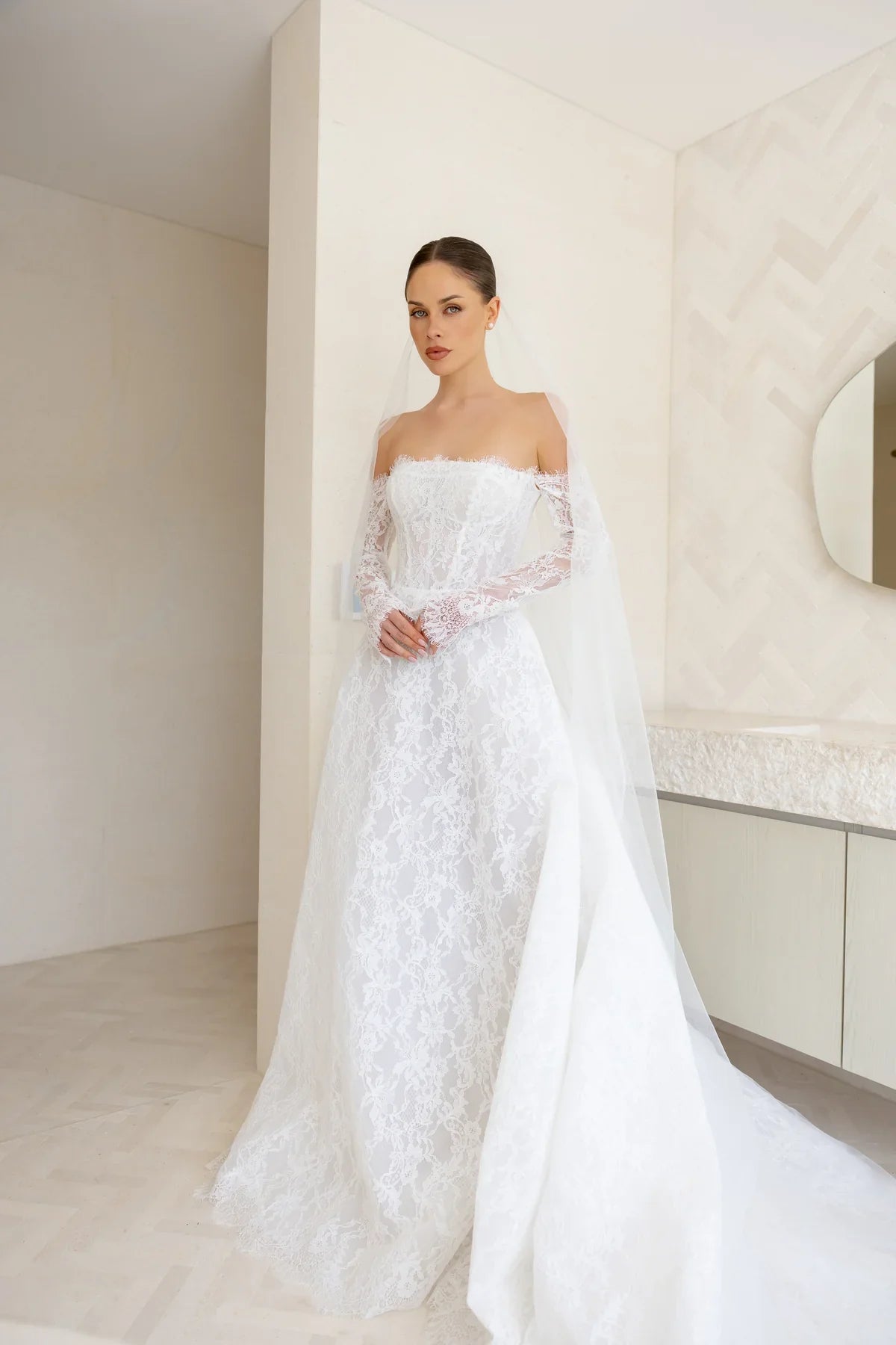 aphrodite midi dress - ivory Odette | White Asymmetric-Neck Midi Dress With Scarf main image 1